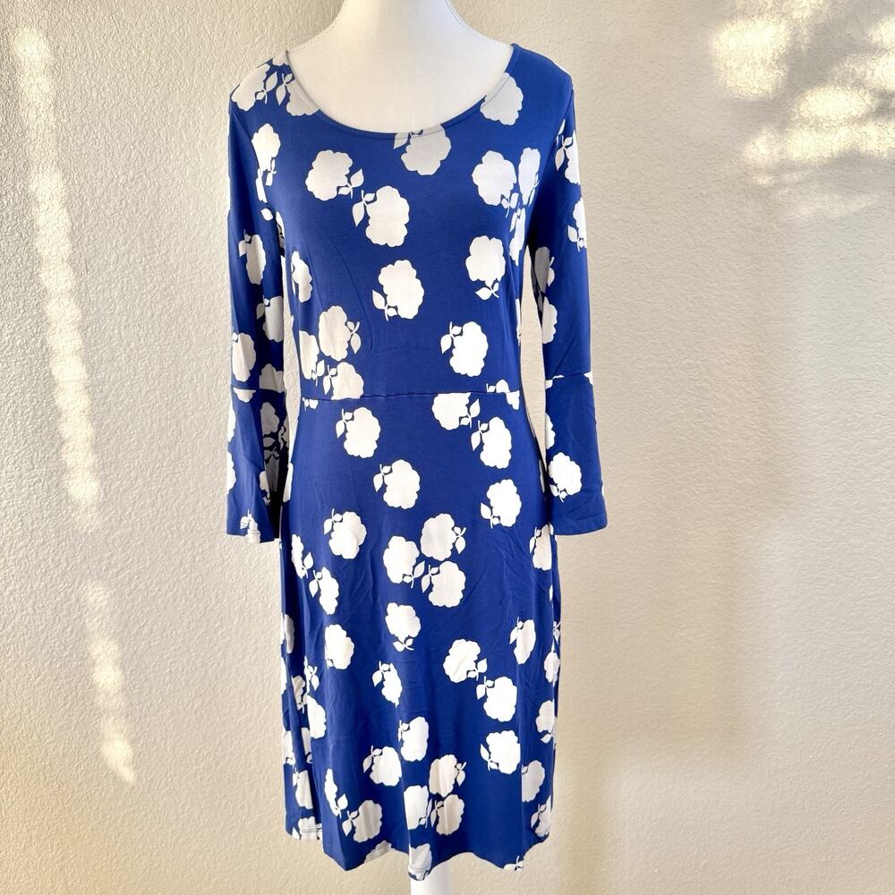 Boden Sz 10 Miriam Tunic Dress Bright Blue White Floral Print Pull On Stretchy